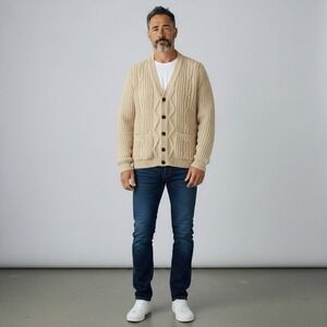 Gaeltarra Handknit Cardigan Men‎ 100% Pure Virgin Wool Size 44 Cream Vintage